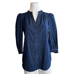 DRAPER JAMES Denim Button Up Blouse Puff Shoulder Size XS Reese Witherspoon